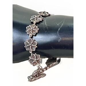 Vintage 925 Sterling Silver Floral Link Bracelet 7.5” Toggle Clasp 21.5g